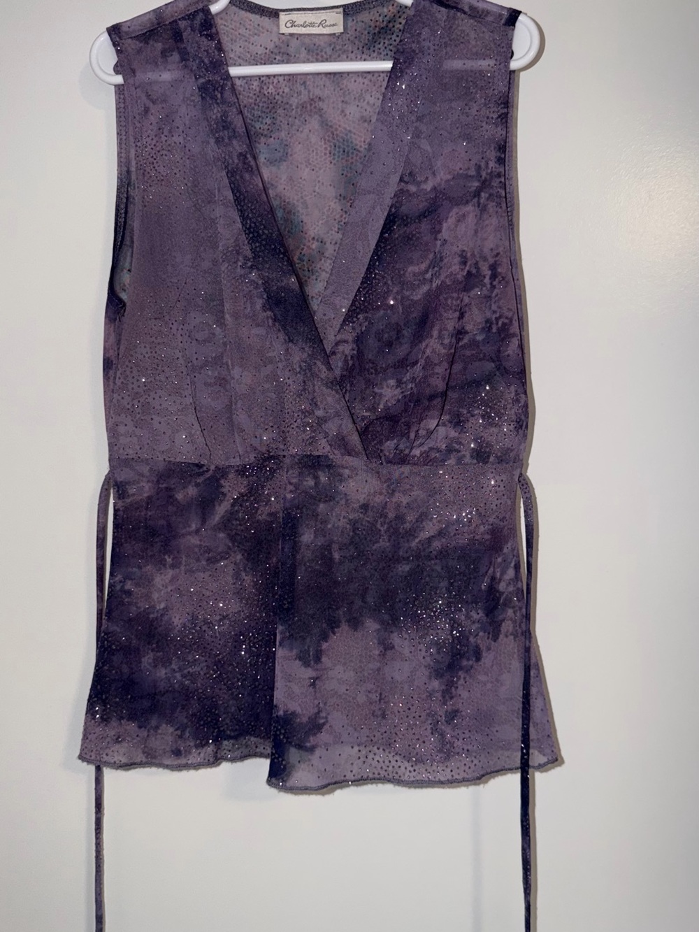Vintage Charlotte Russe Sleeveless Wrap Tank with Sparkle Detail - Purple